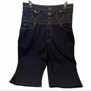 Neeso Jeans Shorts Blue Denim Cropped High Waist Button Zip  NWOT Women's Sz 20